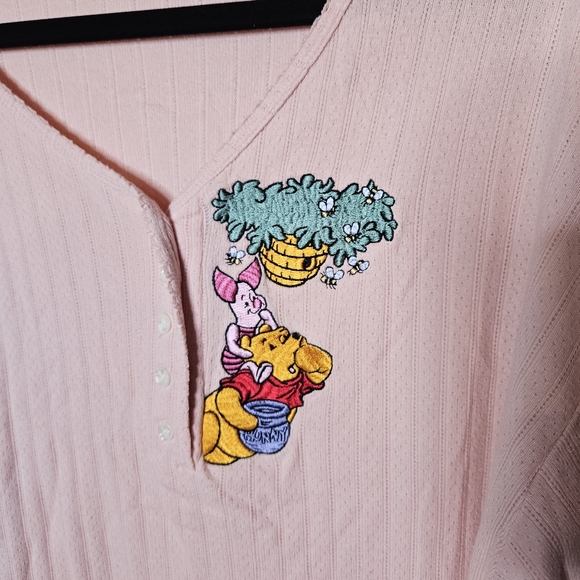 VTG DISNEY embroidered POOH PIGLET Peach‎ Longsleeve Top Cartoon Y2K Womens XL - Picture 3 of 7